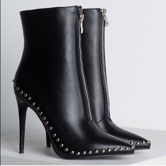 Black studded trim ankle booties - Picture 6 of 8